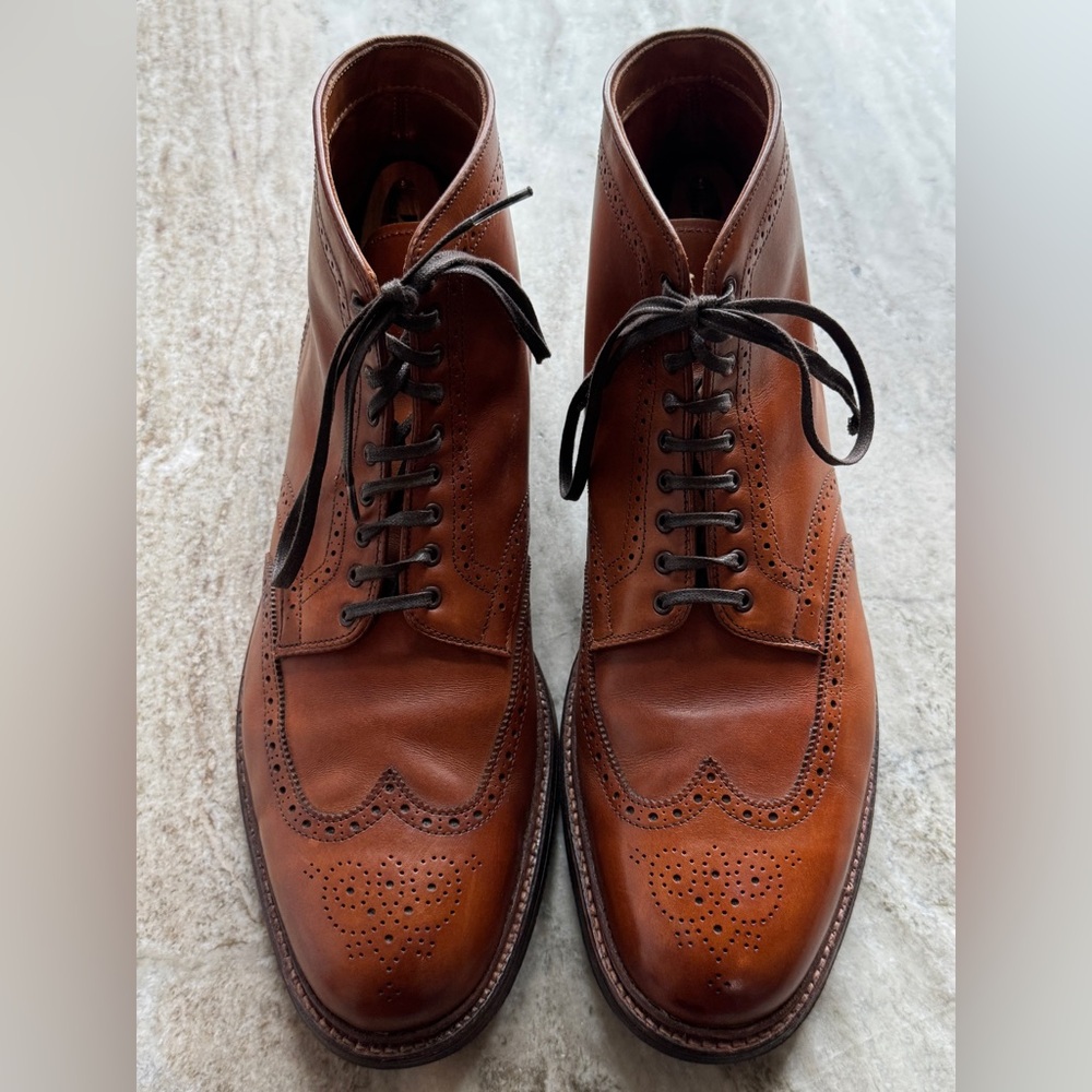 ALDEN 44618 Wingtip Boots Dark Tan Calfskin Lace Up Ankle Whiskey 13 BD - Picture 3 of 12
